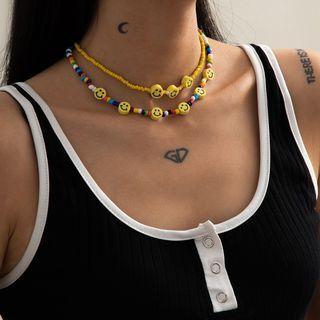 Set: Smiley & Bead Choker 1125 - Silver - One Size