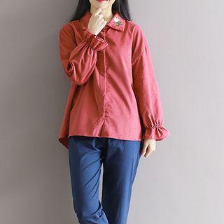 Flower Embroidered Corduroy Shirt