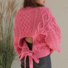 Cable Knit Tie-back Sweater Rose Pink - One Size