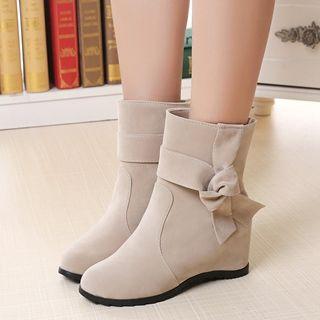Bow-accent Wedge Short Boots