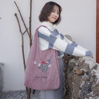 Corduroy Embroidered Tote Bag