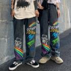 Rainbow Print Wide-leg Jeans