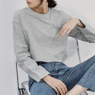 Long-sleeve Pocket Detail Cropped T-shirt