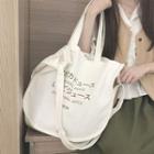 Two-way Lettering Canvas Tote Bag As Shown In Figure - One Size