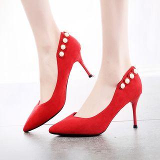 Back Beaded High Heel Pumps