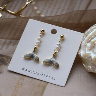 Faux Pearl Whale Tail Dangle Earring As Shown In Figure - One Size