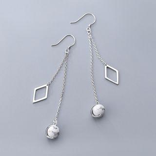 925 Sterling Silver Rhombus Stone Bead Dangle Earring As Shown In Figure - One Size