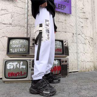 Label Applique Buckled Gather-hem Cargo Pants