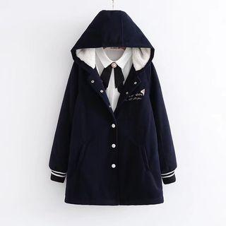 Fleece-lined Hooded Woolen Button Coat