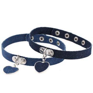 Heart Pendant Denim Choker