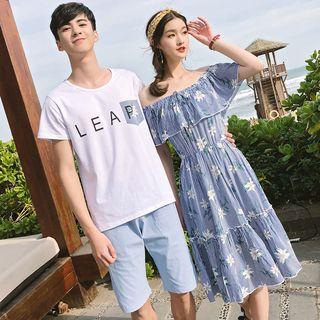Couple Matching Print Dress / Short-sleeve Top + Shorts