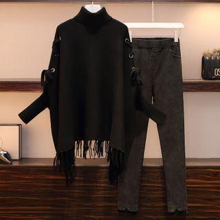 Fringed Hem Sweater / Cropped Skinny Jeans / Set