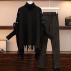 Fringed Hem Sweater / Cropped Skinny Jeans / Set