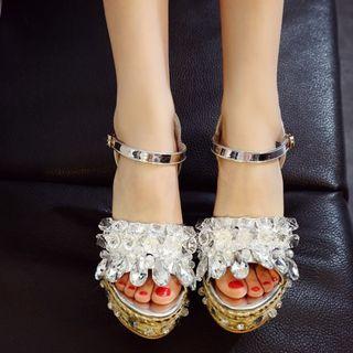 Rhinestone Platform Wedge Sandals