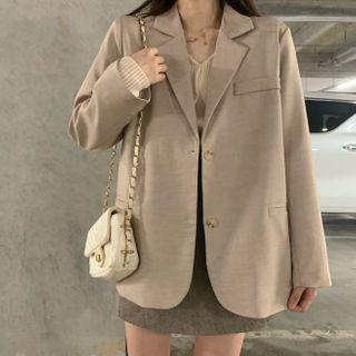 Plain Blazer / Buttoned Rib Knit Top / Mini A-line Skirt