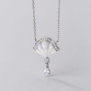Shell Rhinestone Pendant Sterling Silver Necklace S925 Silver - Silver - One Size