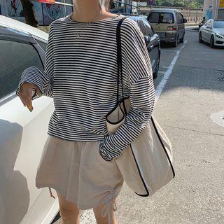 Loose-fit Knotted-back Striped Top / Drawstring Shorts