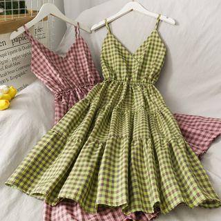 Checker Sleeveless Midi Dress