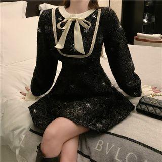Round-neck Two Tone Bow A-line Mini Dress