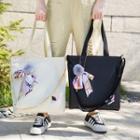 Canvas Tote With Scarf Bow Charm