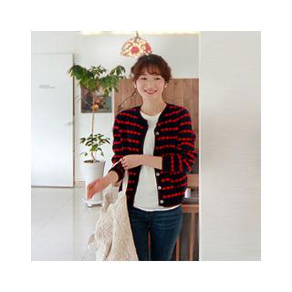 Dual-pocket Pattern Wool Blend Cardigan