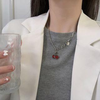 Cherry Chain Necklace Red Cherry - Silver - One Size