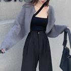 Open-front Cardigan / One-shoulder Knit Camisole Top / Wide-leg Pants
