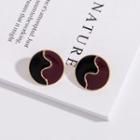 Two-tone Round Stud Earring E790 - 1 Pair - Gold & Black - One Size