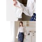 Round-neck Tie-sleeve Chiffon Top