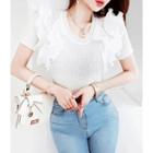 Frilled Fitted Rib-knit Top