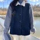 Fluffy Buttoned Jacket Blue - One Size