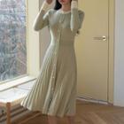 Piped Faux-pearl Midi Knit Dress