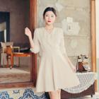 Sheer-sleeve Wrap Flare Dress