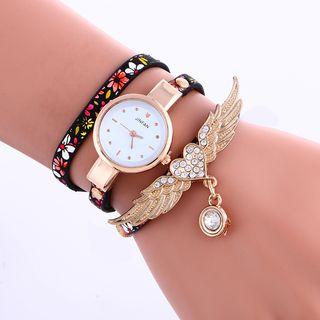 Rhinestone Flying Heart Layered Strap Watch