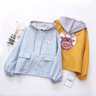 Deer Print Zip Hooded Jacket