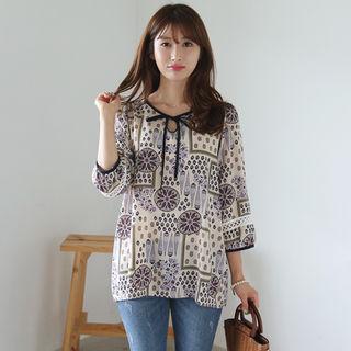 Tie-neck Puff-sleeve Paisley Top