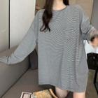 Pinstriped Long-sleeve Mini T-shirt Dress Gray - One Size