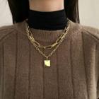 Alloy Square Pendant Layered Necklace 1 Pc - Gold - One Size