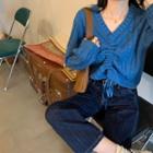 V-neck Drawstring Cable-knit Sweater