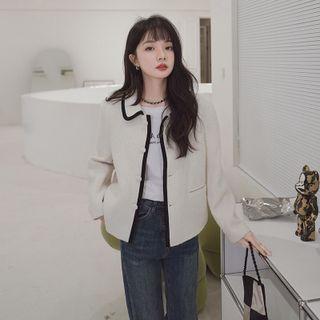 Lapel Color Block Tweed Jacket