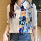 Puff-sleeve Print Panel Shirt