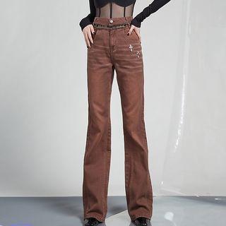 High Waist Cross Accent Bootcut Pants