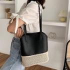 Faux Leather Paneled Tote Bag