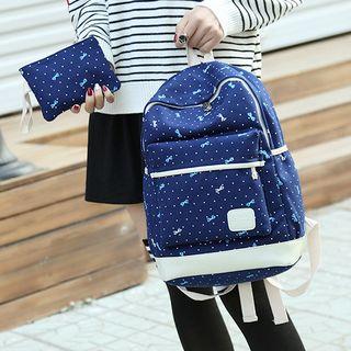 Set Of 2: Bow Print Canvas Backpack + Coin Purse