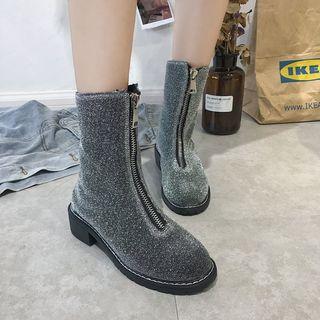 Glitter Lace-up Front-zip Short Boots