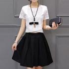 Set: Lace Short-sleeve Top + A-line Skirt