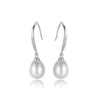Sterling Silver Simple And Elegant White Freshwater Pearl Earrings With Cubic Zirconia Silver - One Size