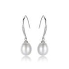 Sterling Silver Simple And Elegant White Freshwater Pearl Earrings With Cubic Zirconia Silver - One Size