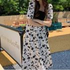 Mock Two-piece Puff-sleeve Floral Print Midi Dress (various Designs)