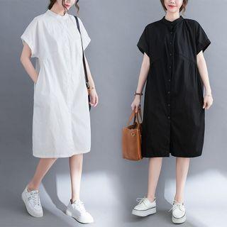 Short-sleeve Stand-collar Midi Shirtdress